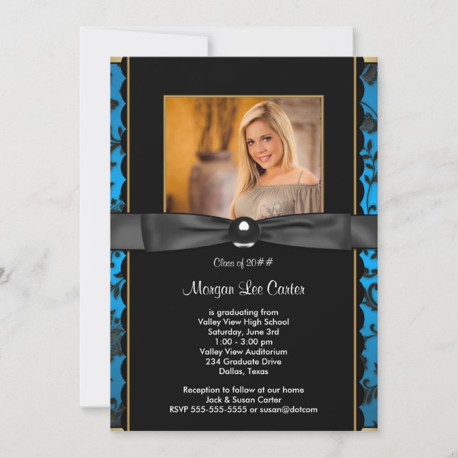 Girls Teal Blue Photo Studenten-meddelande Inbjudningar (Framsida)