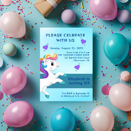 Girls Teal Unicorn BIrthday-inbjudan Inbjudningar