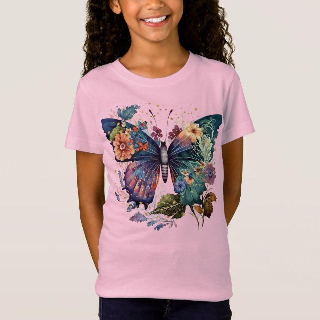 Girls Tee Shirt med Söt Butterfly (Framsida)