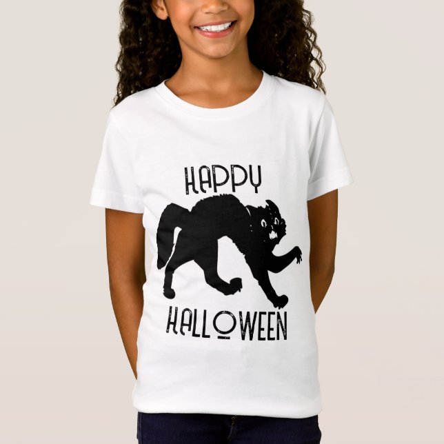 GIRLS TEE SHIRT with BLACK CAT (Framsida)