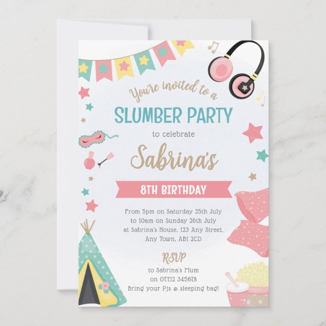 Girls Teepee Sleepover-inbjudan - Slumber Party Inbjudningar (Framsida)