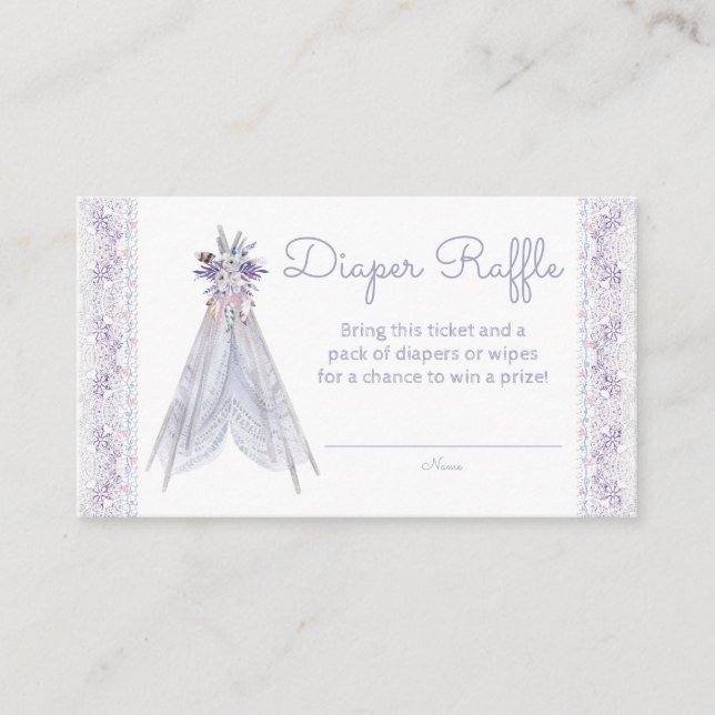Girls Teepee Tribal Diaper Raffle Biljett Tilläggskort (Framsida)