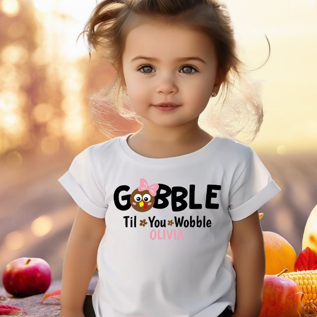Girls Thanksgiving Cute Turkey Gobble Namn T Shirt (Skapare uppladdad)