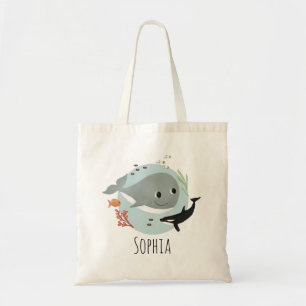 Girls Trendig Ocean Whale med Orca och Fish Kids Tygkasse