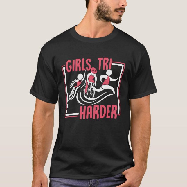 Girls TRI Harder Triathlete Bike Training Profi Tr T Shirt (Framsida)