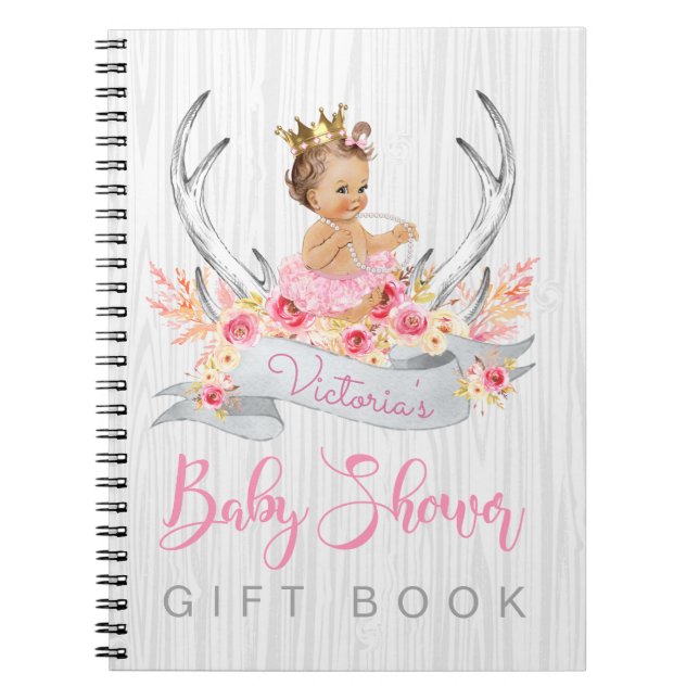 Girls Tribal Antler Baby Shower Guest Gift Bok Anteckningsbok Med Spiral (Framsidan)