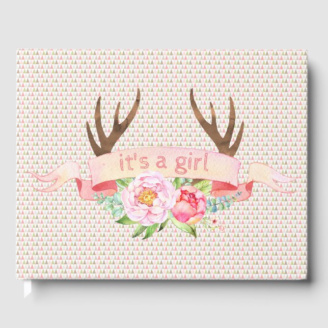 Girls Tribal Antler Boho Baby Shower Guest Bok (Framsida)