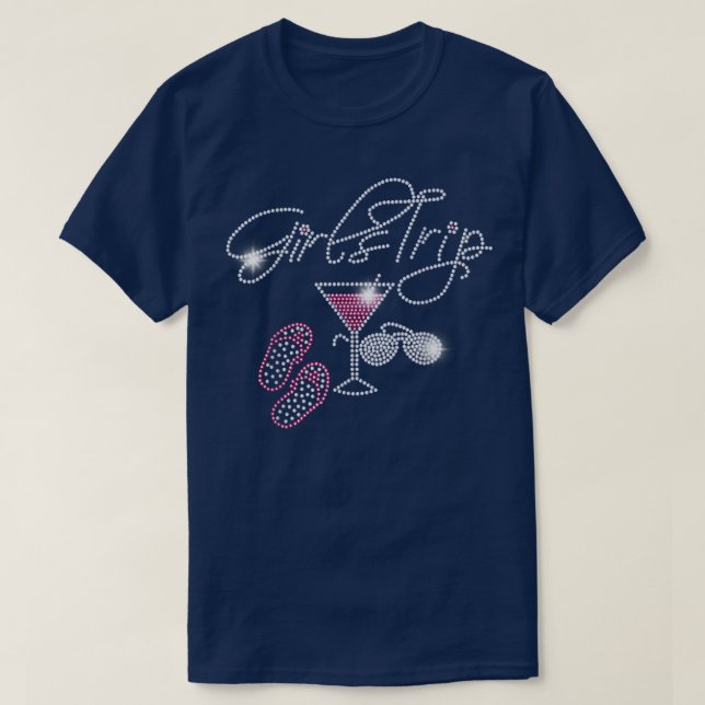 Girls Trip Martini Flip Flops Rhinestone Bling Mom T Shirt (Design framsida)