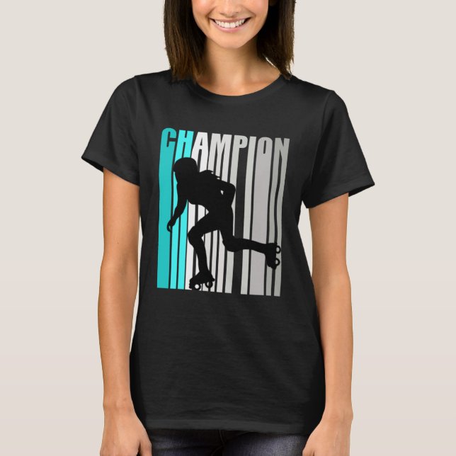 Girls Turquoise Roller Skating Champion Roller Ska T Shirt (Framsida)