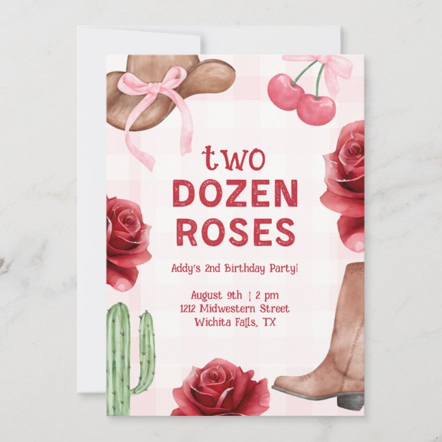 Girl's Two Dozen Roses Western Birthday Inbjudningar (Framsida)