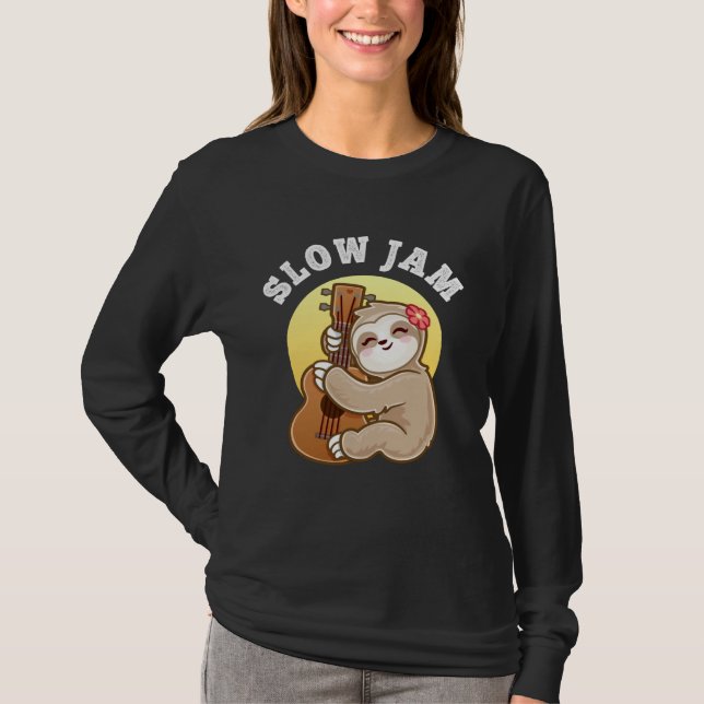 Girls Ukulele Uke Guitar Slow Jam Cute Sloth T Shirt (Framsida)
