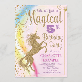 Girls Unicorn Födelsedagsfest inbjudan