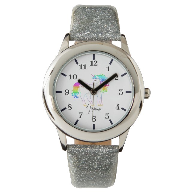 Girls Unicorn Silver Glitter Armbandsur (Framsida)