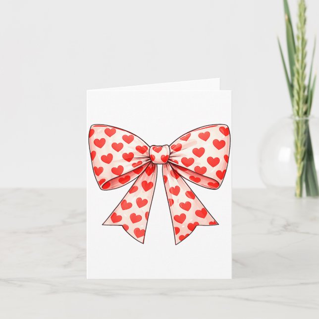 Girls Valentine Heart Bow Cute Valentines Day Teen Kort (Framsida)