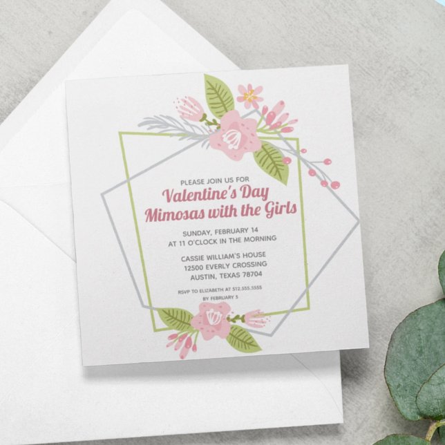 Girls Valentines day Galentines Party Rosa Blommig Julkort (Skapare uppladdad)