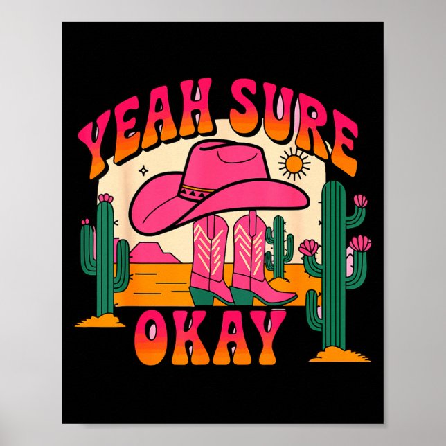 Girls Valentines Day Hearts Yeah Sure Okay Western Poster (Framsidan)