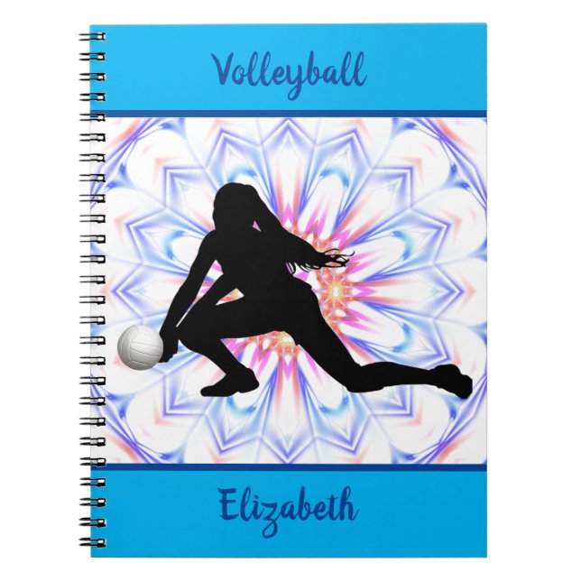 Girls Volleyball Blue Abstrakt Personlig Anteckningsbok (Framsidan)