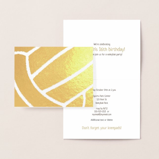 Girl's volleyball sports related birthday gold folierat kort (Display)