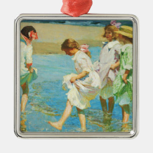 Girls Walking i Vatten vid Seaside Julgransprydnad Metall