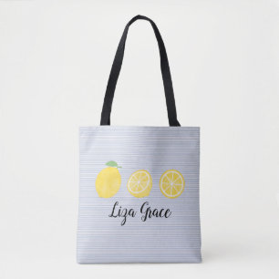 Girls Watercolor Lemon Trio Blue Streck Tygkasse