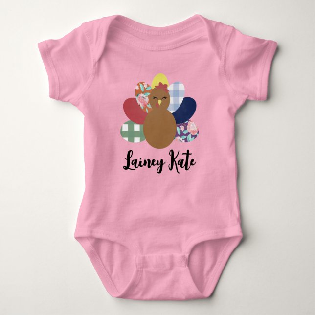Girls Watercolor Play Blommigt Turkiet Baby T Shirt (Framsida)