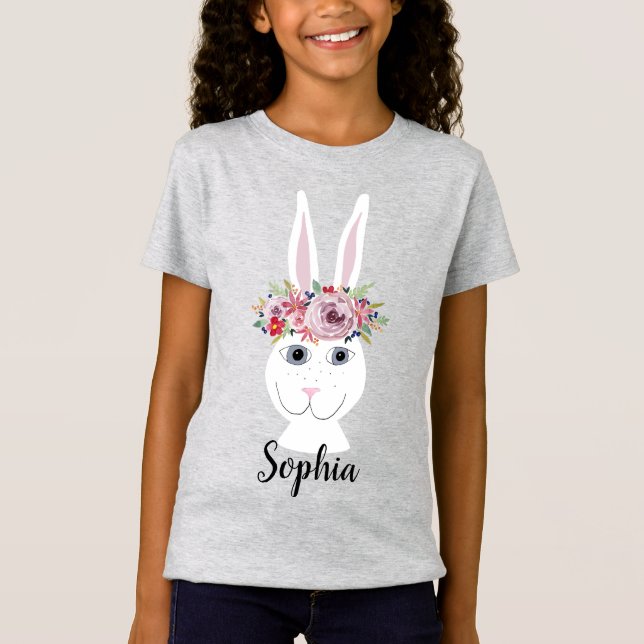 Girls Whimsical Blommigt EasterBunny Rabbit och Na T Shirt (Framsida)