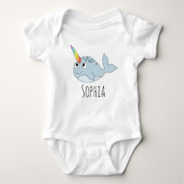 Girls Whimsical Rainbow Narwhal Tecknad och Namn T Shirt