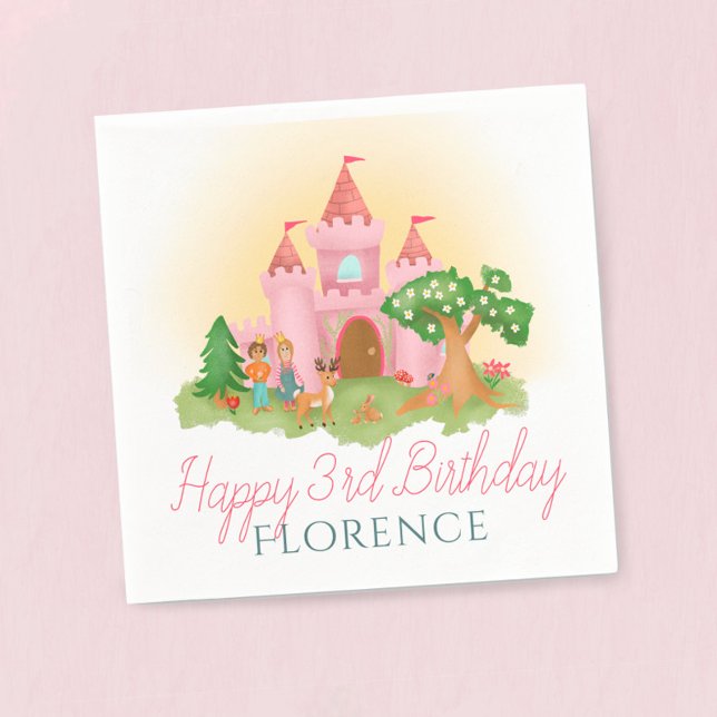 Girls Whimsical Rosa Fairytale Princess Birthday Pappersservett (Skapare uppladdad)