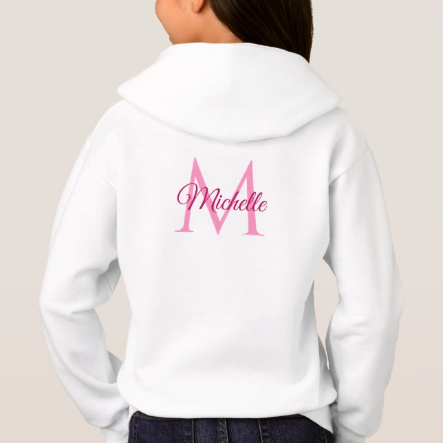 Girls White Rosa Hoodies Back Print Monogram Namn T Shirt (Baksida)