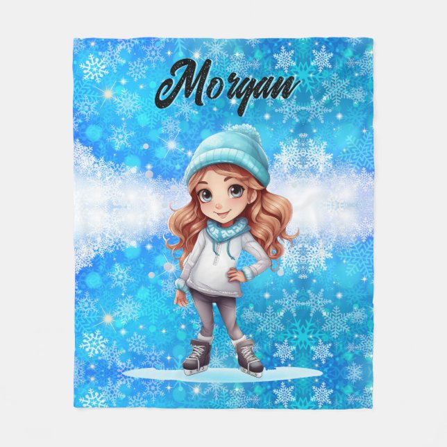 Girls Winter Ice Skate Figur Skate Snowflake Fleecefilt (Framsidan)