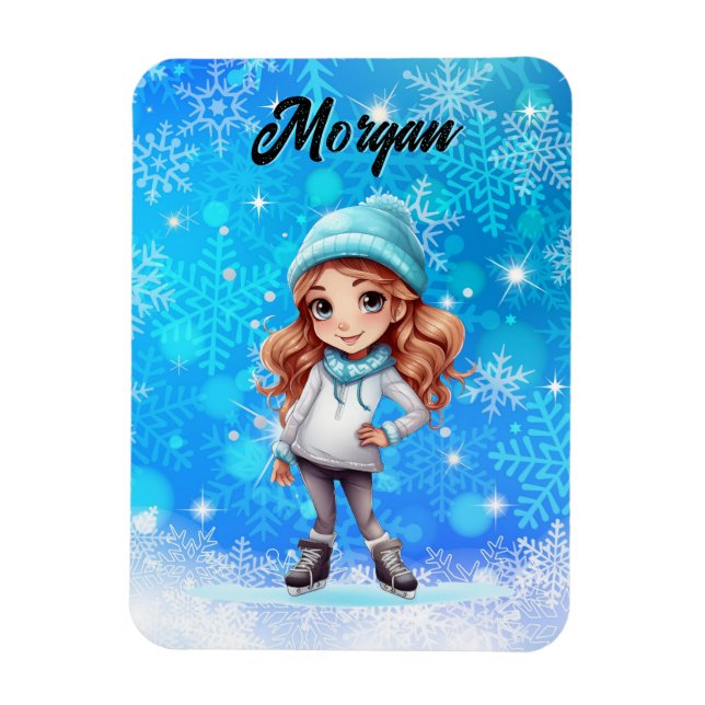 Girls Winter Ice Skate Figur Skate Snowflake Magnet (Vertikal)