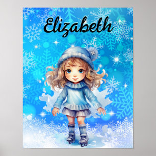 Girls Winter Ice Skate Figur Skate Snowflake Poster