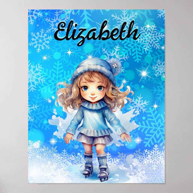 Girls Winter Ice Skate Figur Skate Snowflake Poster (Framsidan)