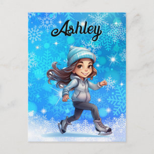 Girls Winter Ice Skate Figur Skate Snowflake Vykort