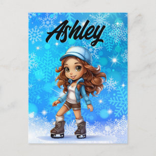 Girls Winter Ice Skate Figur Skate Snowflake Vykort