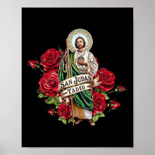 Girls Women Röd ros San Judas Tadeo Con Bandera Poster