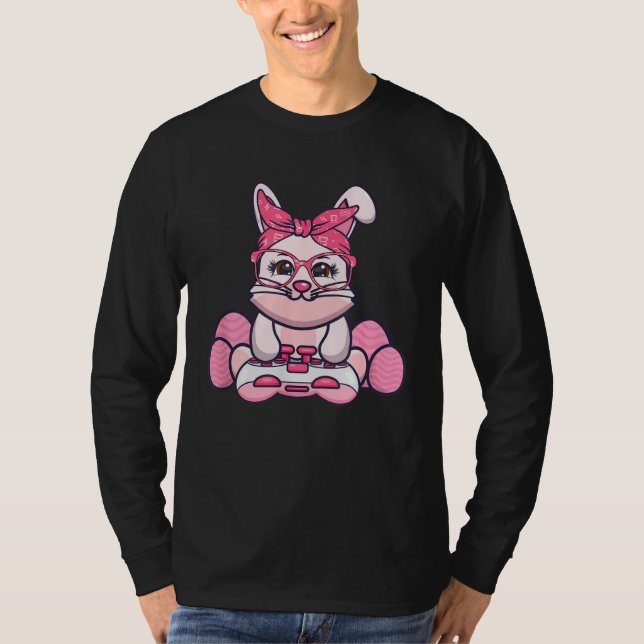 Girls Women Video Game Easter Bunny Gaming Control T Shirt (Framsida)