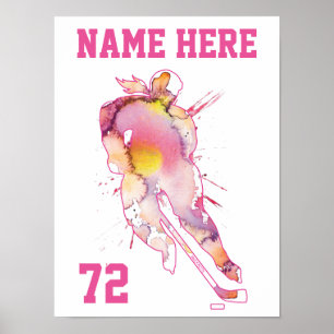 Girls Womens Personlig Hockey Player Watercolor Poster