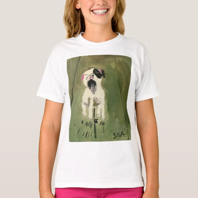 Girls Yawning Puppy Långärmad T-Shirt (Framsida)