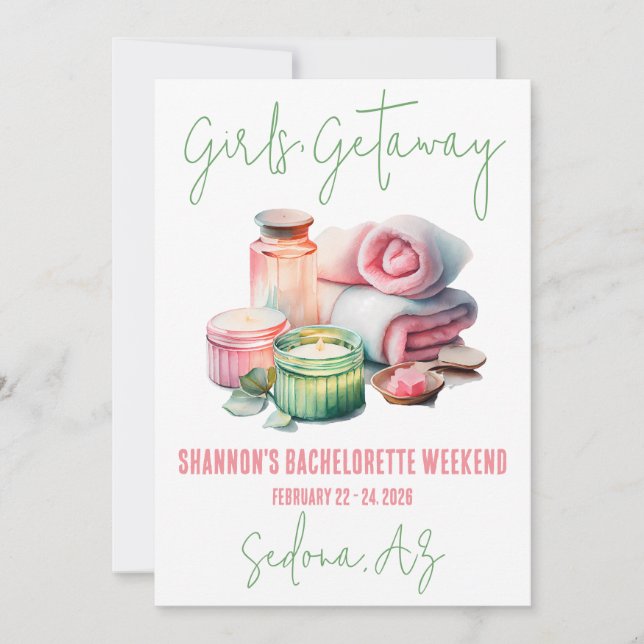 Girls'Getaway, Spa, Bachelorette Helg Party Inbjudningar (Framsida)