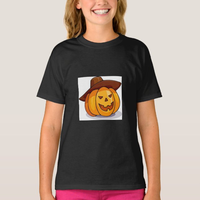 Girls'Halloween Jack-O-Lantern T-Shirt (Framsida)
