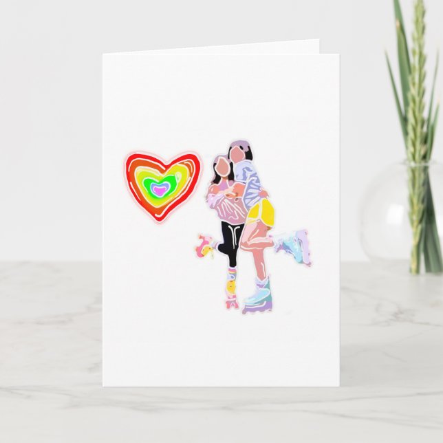 Girlvänner Roller Skate Rainbow Heart Kort (Framsida)