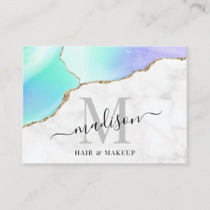 Girly Agate Guld Glitter Marble Monogram Makeup Visitkort
