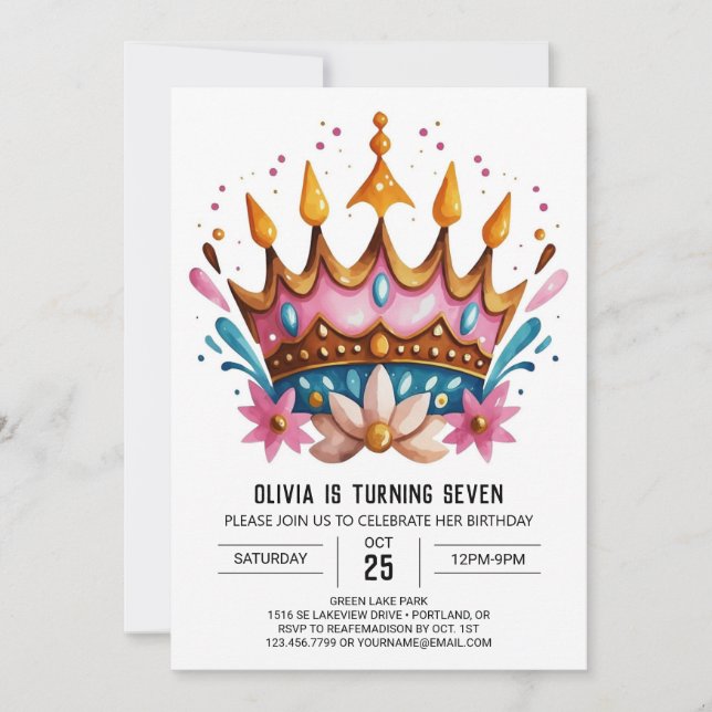 Girly Anpassningsbar Princess Krona Birthday Inbjudningar (Framsida)