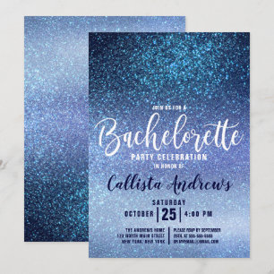 Girly Aqua Baby blue Triple Glitter Bachelorette Inbjudningar