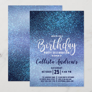 Girly Aqua Baby blue Triple Glitter Ombre Birthday Inbjudningar