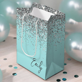 Girly Aqua Blå Silver Glitter Monogram