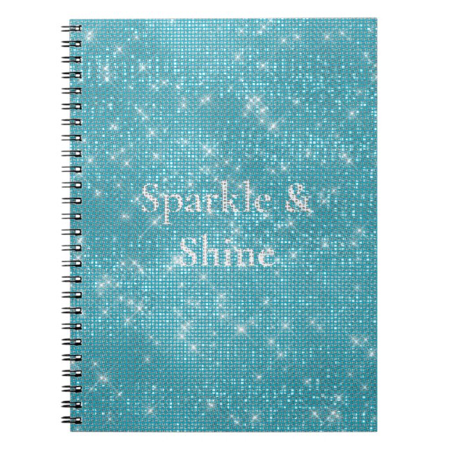 Girly Aqua Blue Glitzy Gnistra Anteckningsbok (Framsidan)