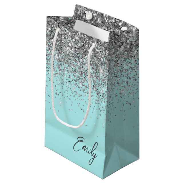 Girly Aqua Blue Silver Glitter Monogram (Framsidan Vinklad)