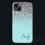 Girly Aqua Blue Silver Glitter Monogram<br><div class="desc">Girly Aqua Blue - Silver Faux Gnistra och Glitter Brushed Metall Monogram Namn och Initial Mobil. Det gör perfekten söt 16-årsjubileum,  bröllop,  möhippa,  årsdag,  babydusch eller bachelorette-fest för någon som glam lyxen och chic stilar i kärlek.</div>